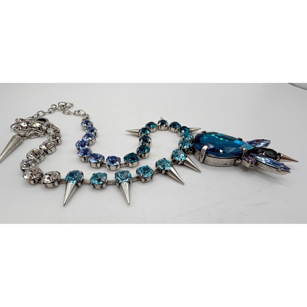 Statement Blue Aqua Clear Crystal Rhinestone Spik… - image 4
